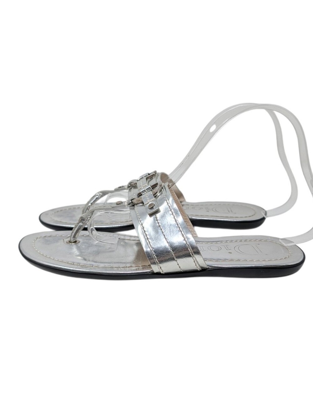 Dior Silver Metallic Logo Thong Sandals Size EU 38.5 - Picture 3 of 12